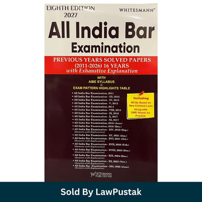 Whitesmann All India Bar Examination Solved Papers 2011-2026 Eighth Edition 2027 Front Cover   