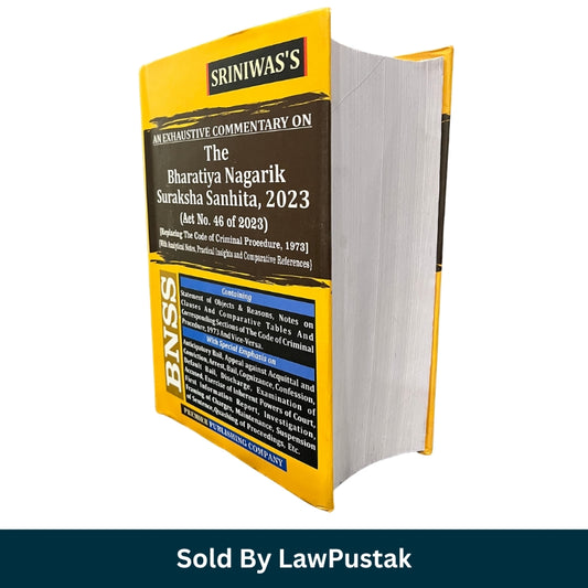 Book titled 'The Bharatiya Nagarik Suraksha Sanhita, 2023' by Srinivas with yellow and brown cover on a white background.