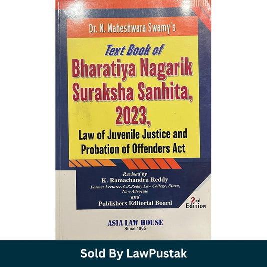 Book titled 'Text Book of Bharatiya Nagarik Suraksha Sanhita, 2023' by Asia Law House on a white background with branding and promotional text.