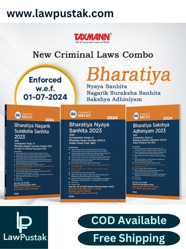 New Criminal Laws Combo – Bharatiya Nyaya Sanhita (BNS) | Bharatiya Nagarik Suraksha Sanhita (BNSS) | Bharatiya Sakshya Adhiniyam (BSA) | Set of 3 Books-Taxmann