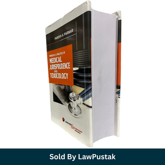 Front cover of the book 'Principle & Practice of Medical Jurisprudence and Toxicology' by Parekh & Parmar, published by Dwivedi & Company, shown on a white background with a dark teal banner at the bottom reading 'Sold By LawPustak'.