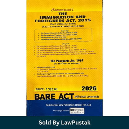Commercials The Immigration and Foreigners Act 2025 Bare Act 2026 Front Cover
