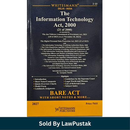 Whitesmanns The Information Technology Act 2000 Bare Act 2027 Edition Anoopam Modak   