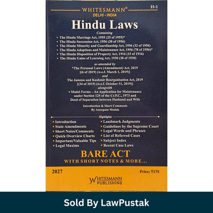 Whitesmanns Hindu Laws Bare Act 2027 Edition