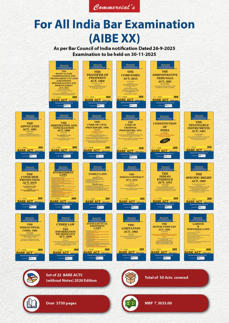 AIBE Bare Acts Combo without Notes (Set of 22 Books) | Commercial Law Publishers (India) Pvt. Ltd.