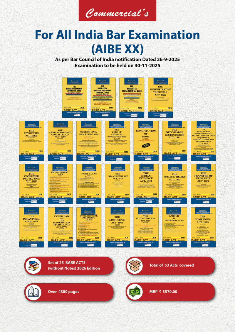 AIBE Bare Acts Set 2026 India 25 Books Combo 53 Acts All India Bar Exam