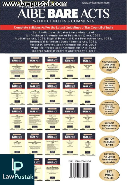 AIBE BARE ACTS Without Notes & Comments Set Of 23 Bare Acts Latest 2025 - Whitesmann