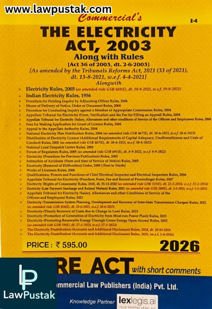 The Electricity Act, 2003 - Edition 2026 Bare Act - Commercial Law Publishers (India) Pvt. Ltd.