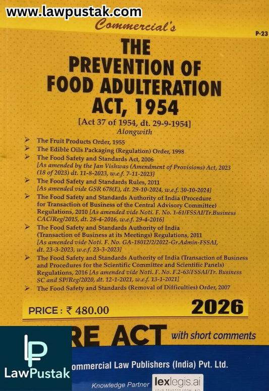 The Prevention of Food Adulteration Act, 1954 - Bare Act | Commercial Law Publishers (India) Pvt. Ltd.