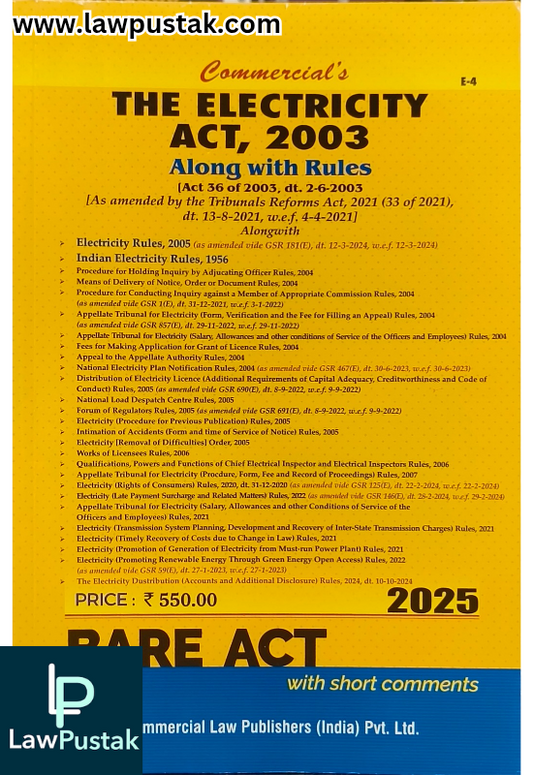 The Electricity Act, 2003 - Edition 2025 Bare Act - Commercial Law Publisher