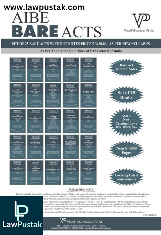 AIBE Bare Acts - Set of 23 Bare Acts Without Notes - With New Criminal Laws BNS | BNSS | BSA - As per New Syllabus | Vinod Publications (P) Ltd.