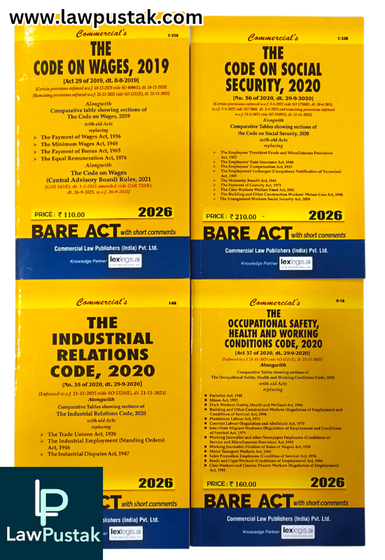 Combo Pack New Labour Codes w.e.f 21-11-2025 | Set of 4 Books | Bare Act 2026 | Commercial Law Publishers 