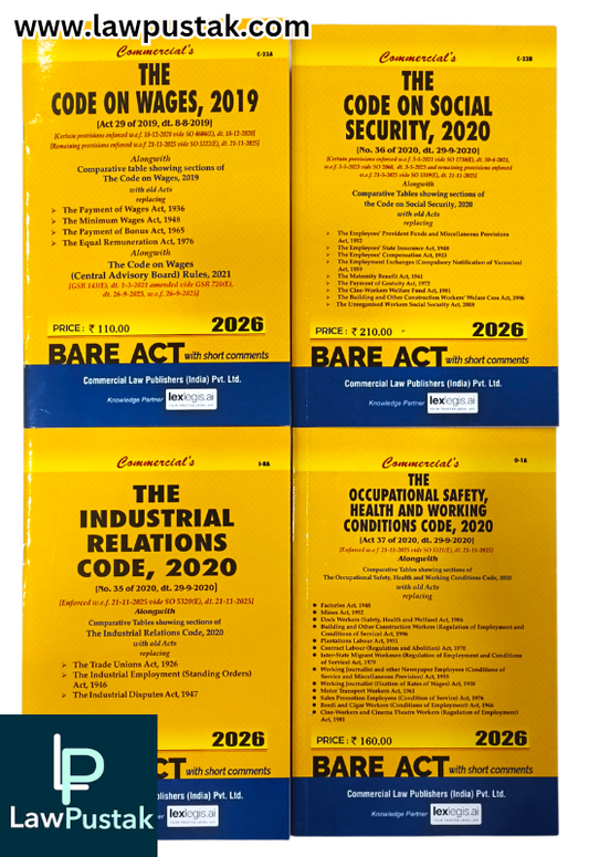 Combo Pack New Labour Codes w.e.f 21-11-2025 | Set of 4 Books | Bare Act 2026 | Commercial Law Publishers 