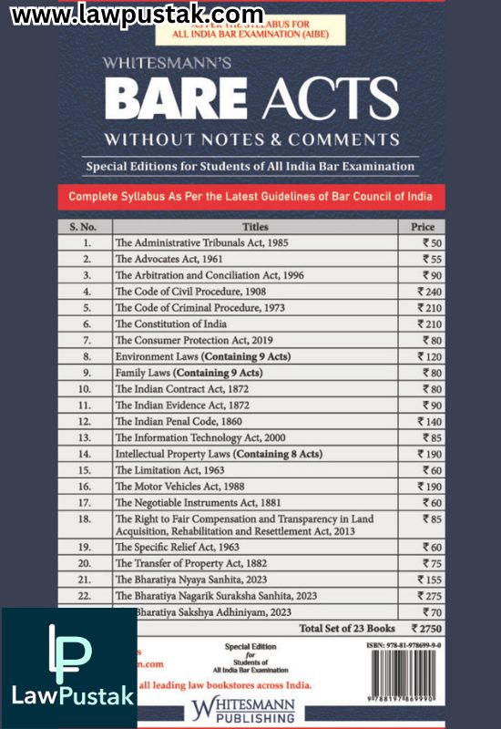 AIBE BARE ACTS Without Notes & Comments Set Of 23 Bare Acts Latest 2025 - Whitesmann