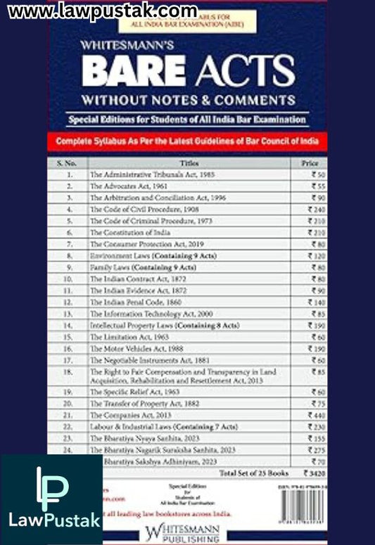 AIBE BARE ACTS Without notes & Comments Set Of 25 Bare Acts Latest 2025 - Whitesmann