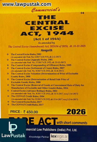 The Central Excise Act, 1944 - Bare Act - Edition 2026 | Commercial Law Publishers (India) Pvt. Ltd.