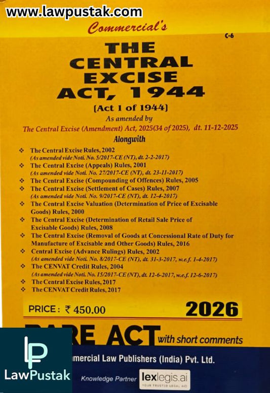 The Central Excise Act, 1944 - Bare Act - Edition 2026 | Commercial Law Publishers (India) Pvt. Ltd.